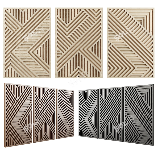 Contemporary Birch Plywood Wall Art Set 3D model image 1