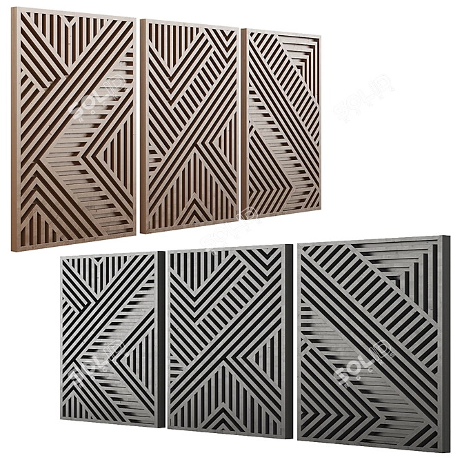 Contemporary Birch Plywood Wall Art Set 3D model image 2