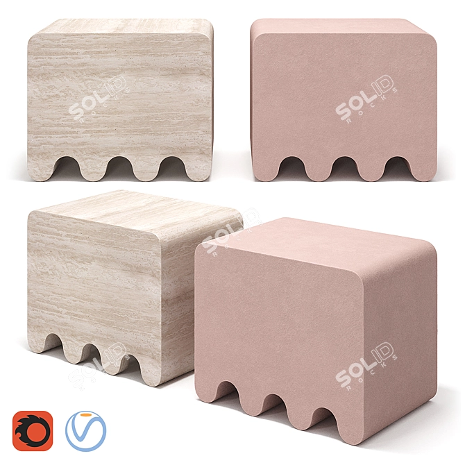 Ossicle Leather & Travertine Stool 3D model image 1