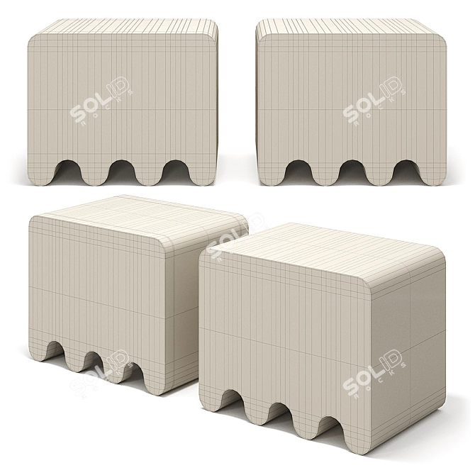 Ossicle Leather & Travertine Stool 3D model image 2