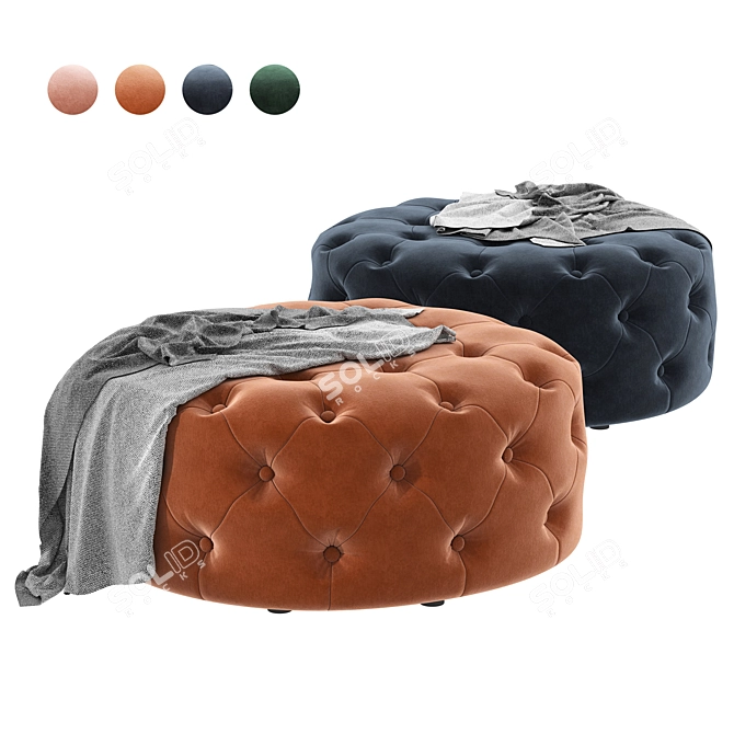 Luxurious Velvet Round Pouffe 3D model image 1