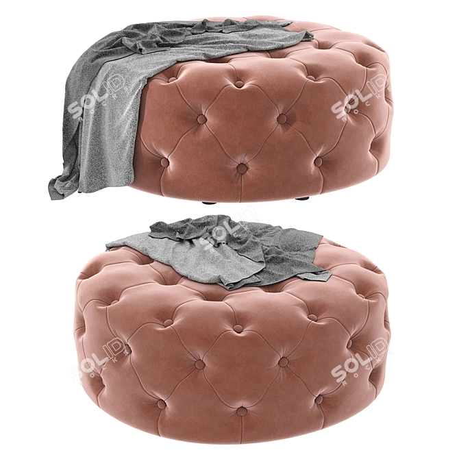 Luxurious Velvet Round Pouffe 3D model image 3