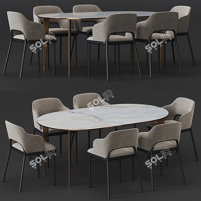 Modern Thonet 520 and Arden Dining Table 3D model image 1