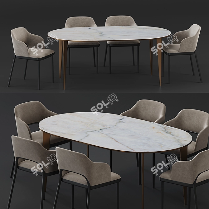 Modern Thonet 520 and Arden Dining Table 3D model image 2