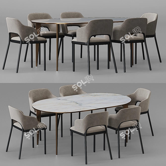 Modern Thonet 520 and Arden Dining Table 3D model image 5