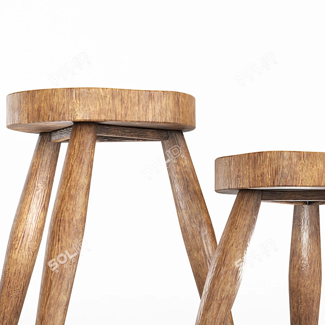 Zara Home Teak Wood Stool: Versatile Zen Furniture 3D model image 5