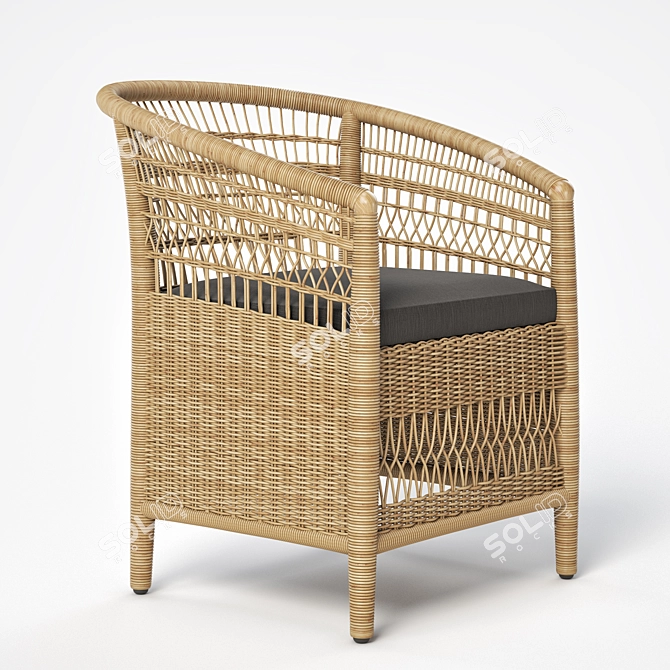 JANO Garden Chair: Synthetic Rattan, Black Cushion 3D model image 1