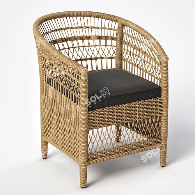 JANO Garden Chair: Synthetic Rattan, Black Cushion 3D model image 5