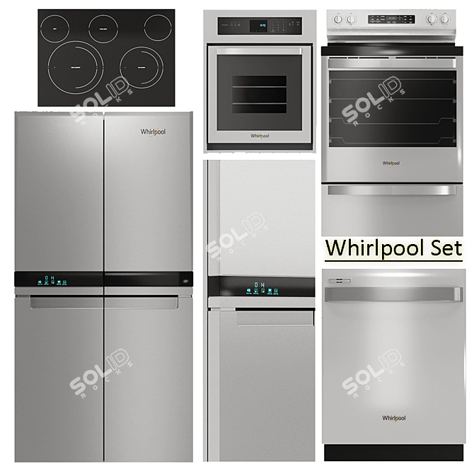 Whirlpool Kitchen Set: Range, Refrigerator, Oven & Dishwasher 3D model image 1