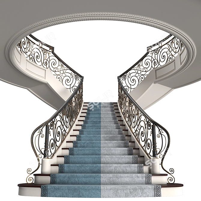 Elegant Mansion Staircase 3D model image 2