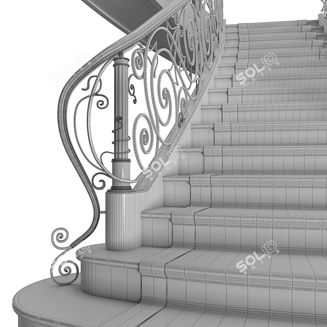 Elegant Mansion Staircase 3D model image 6