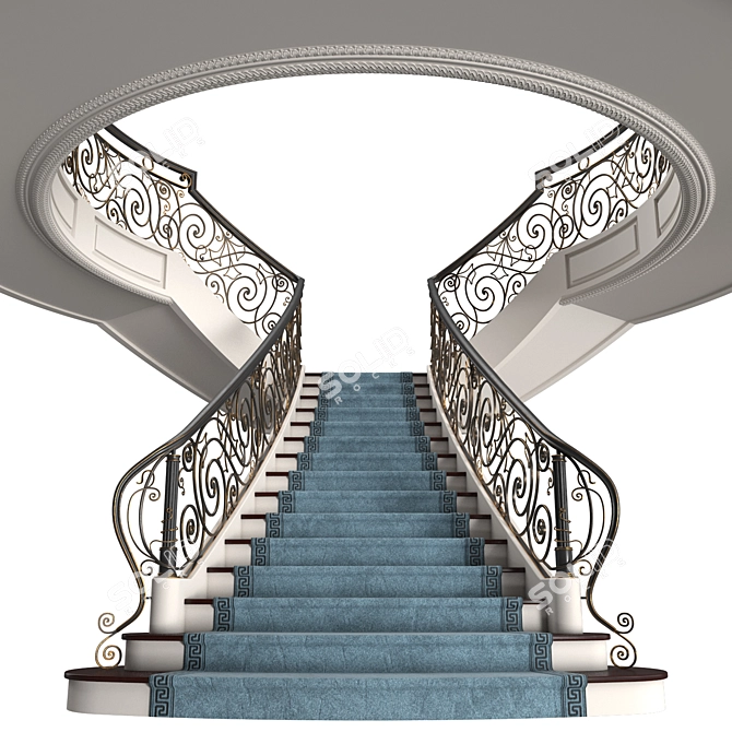 Elegant Mansion Staircase 3D model image 7