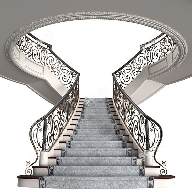 Elegant Mansion Staircase 3D model image 9