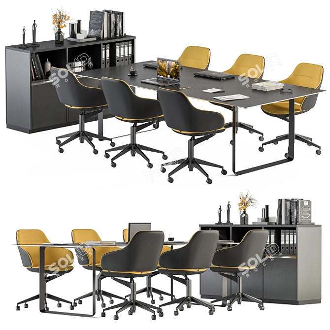 Modern Meeting Table Set, Black and Yellow 3D model image 1