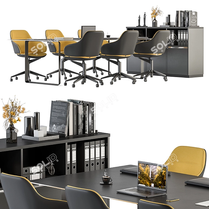 Modern Meeting Table Set, Black and Yellow 3D model image 2