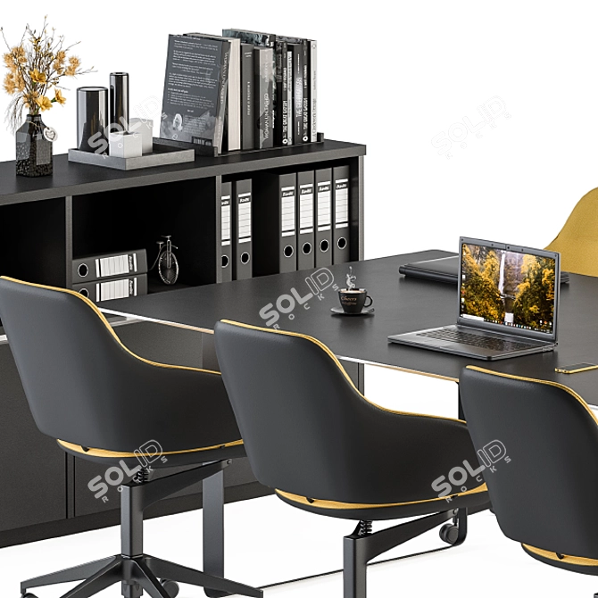Modern Meeting Table Set, Black and Yellow 3D model image 4