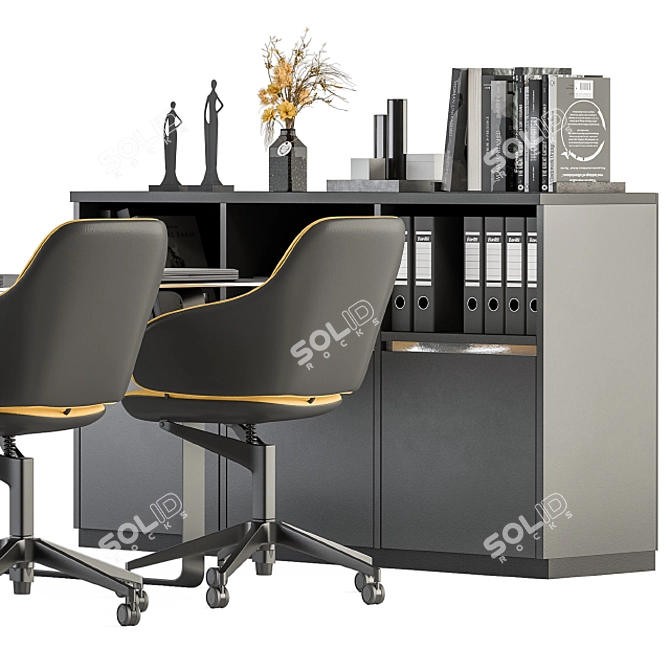 Modern Meeting Table Set, Black and Yellow 3D model image 5
