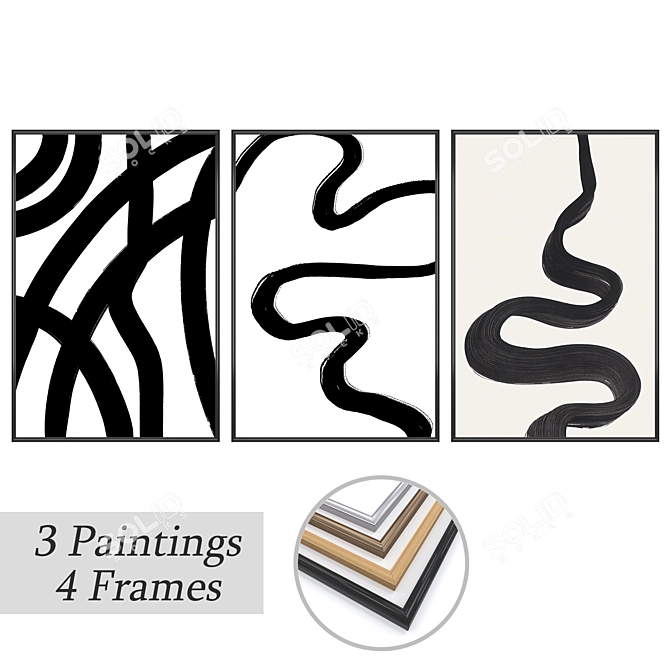 Elegant Wall Art Set with Frame Variations 3D model image 1