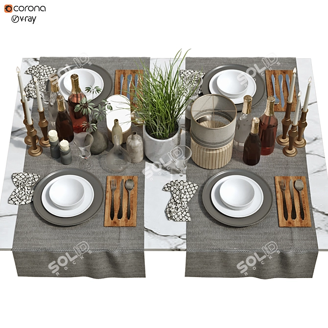 Elegant 150-Piece Tableware Set 3D model image 1