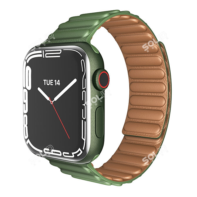 Sleek Apple Watch Series 7: 45mm Green Aluminum & Leather Link 3D model image 1