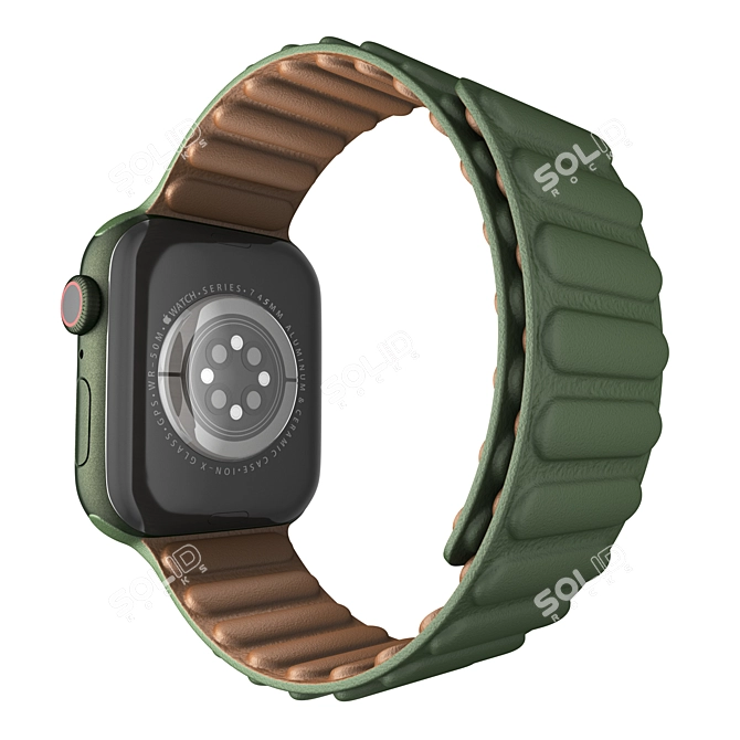 Sleek Apple Watch Series 7: 45mm Green Aluminum & Leather Link 3D model image 2