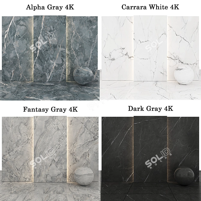 Marble Collection: Fantasy Gray, Carrara White, Dark Gray 3D model image 2