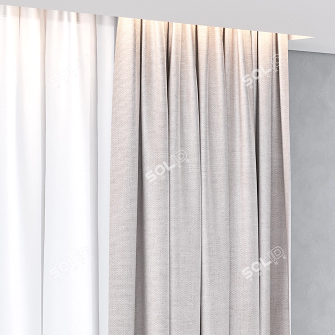 Title: Beige Cotton Curtain with Gray Stripe 3D model image 2