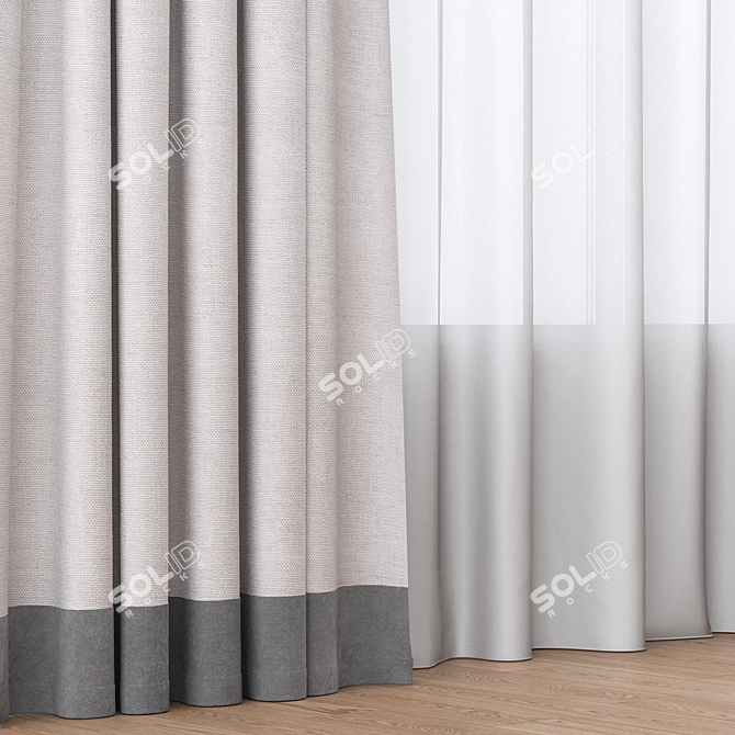 Title: Beige Cotton Curtain with Gray Stripe 3D model image 3