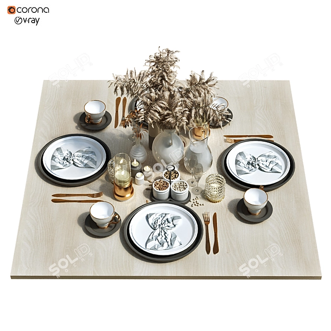 Stylish Dining Table Set 3D model image 1