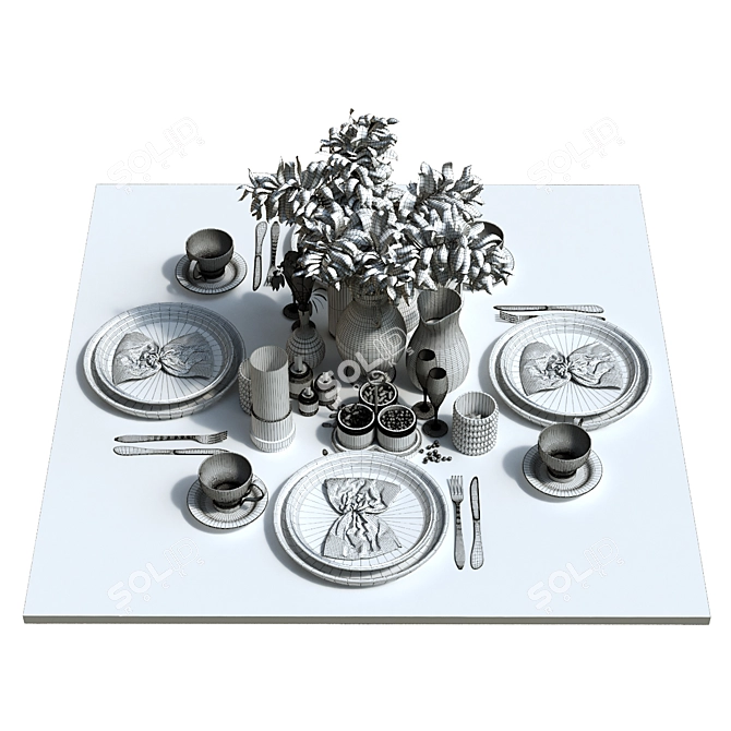 Stylish Dining Table Set 3D model image 7