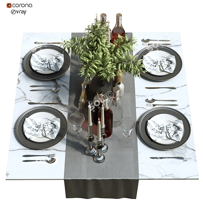 Elegant Tableware Set: 153-Piece Collection 3D model image 1