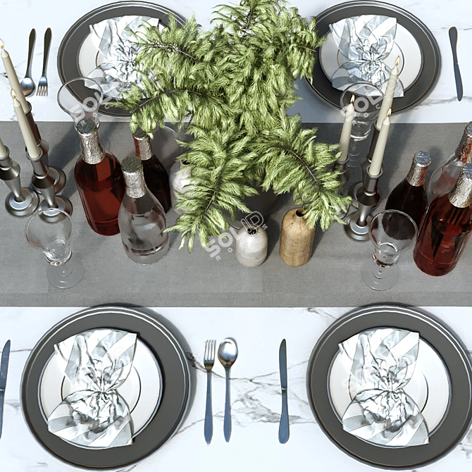 Elegant Tableware Set: 153-Piece Collection 3D model image 5