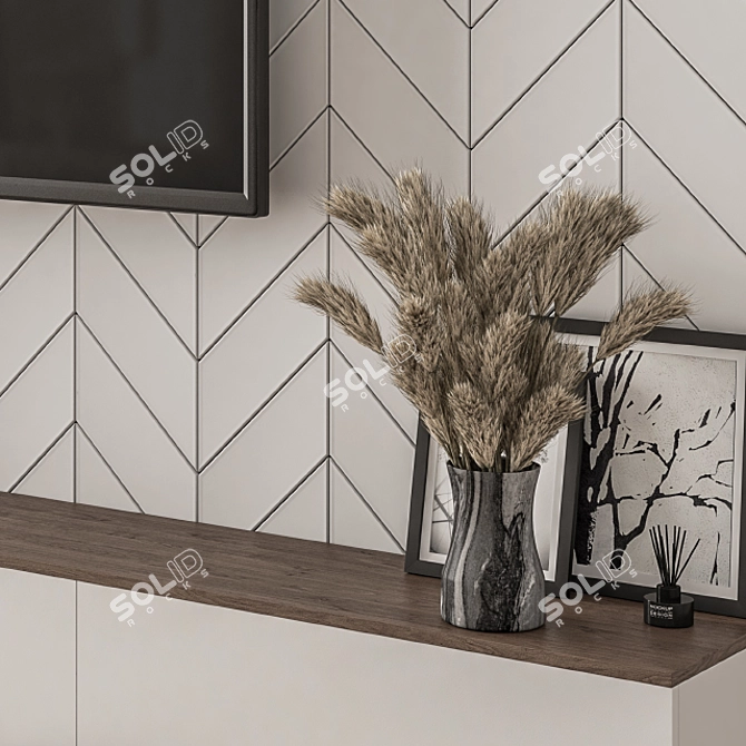 Modern White and Wood TV Wall 3D model image 4