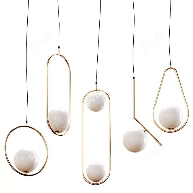 Elegant Hanging Lamps in Gold or Black 3D model image 1