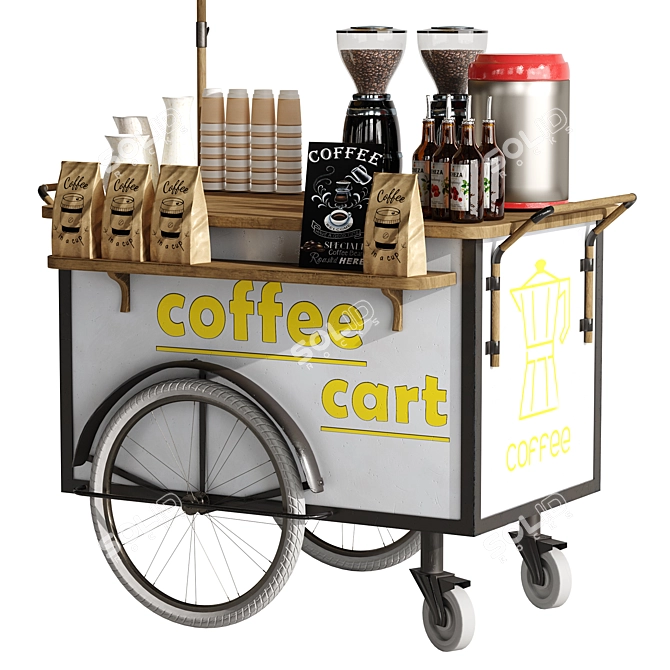 Mini Cart Coffee 1: Compact and Stylish Beverage Buddy 3D model image 2