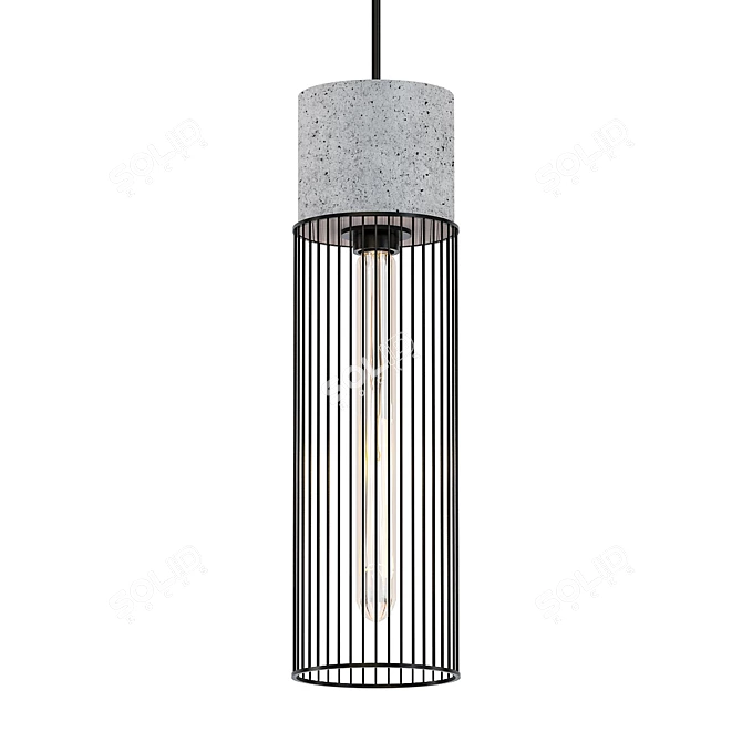 Sleek Concrete Steel Cage Pendant 3D model image 1