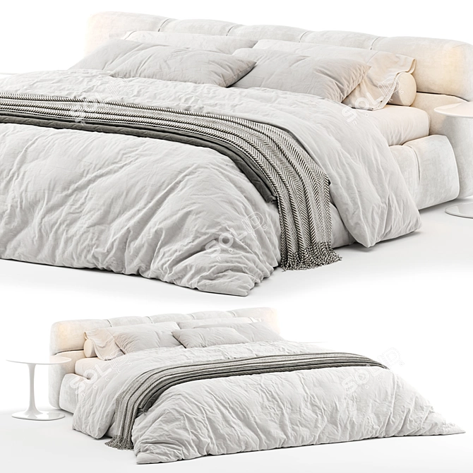 Luxurious Bed & Nightstand Set 3D model image 1