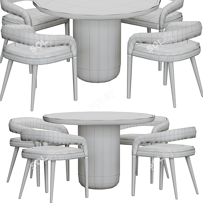 Modern White Dining Chair & Round Black Concrete Table 3D model image 4
