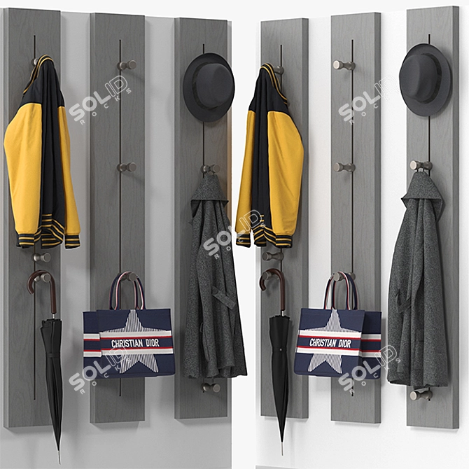 Modern Pin Hang Coat Rack 3D model image 2