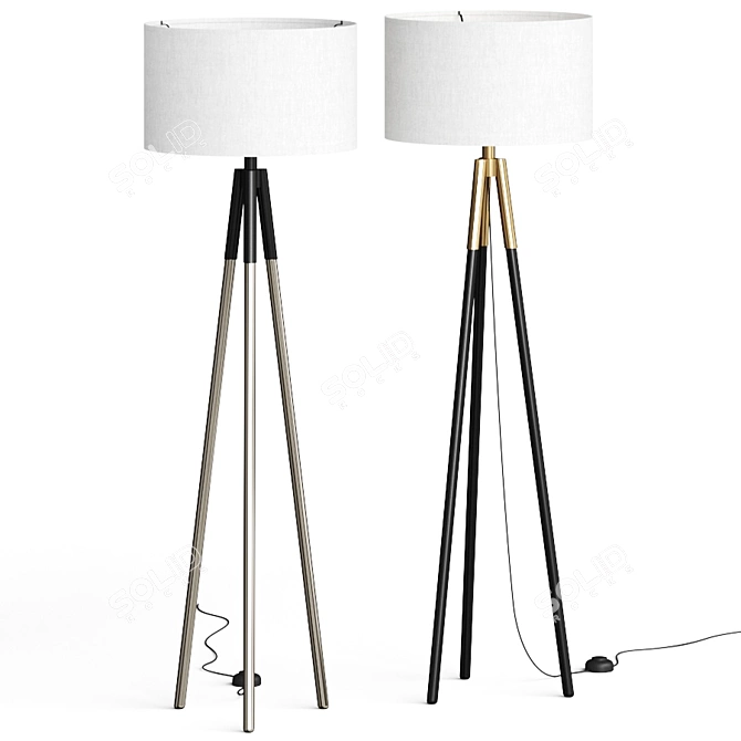 Stylish Metal Tripod Floor Lamp 3D model image 1