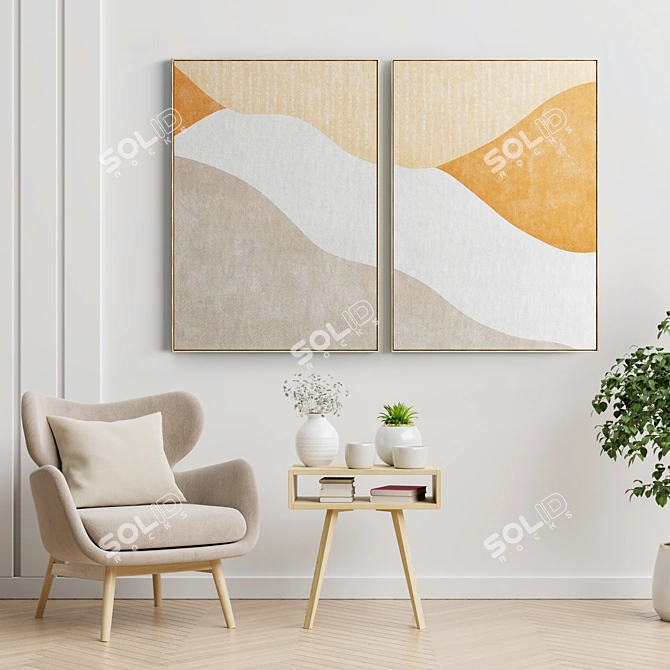 Elegant Frames: Set of 2 Paintings 3D model image 2