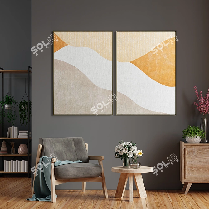 Elegant Frames: Set of 2 Paintings 3D model image 4