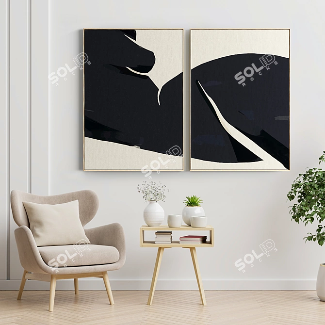 Elegant Frame Collection: Set of 2 Paintings, 5 Material Options 3D model image 2