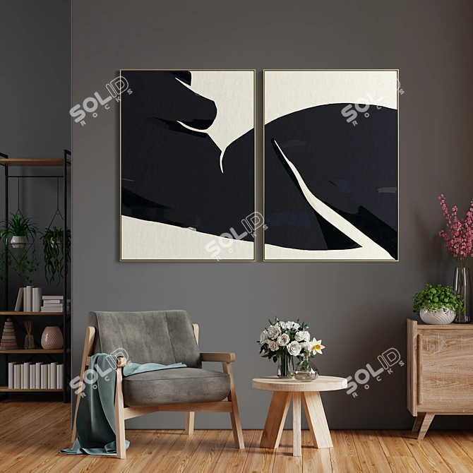 Elegant Frame Collection: Set of 2 Paintings, 5 Material Options 3D model image 4