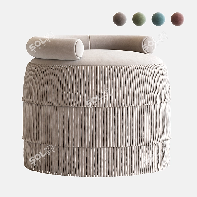 Contemporary Velvet Fringes Stool 3D model image 1