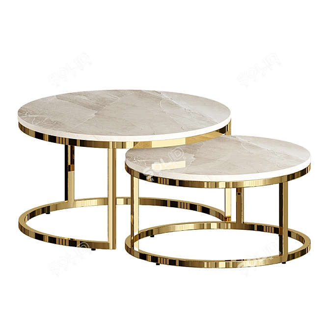 Marble Tea Table: Rose Gold Elegance 3D model image 1