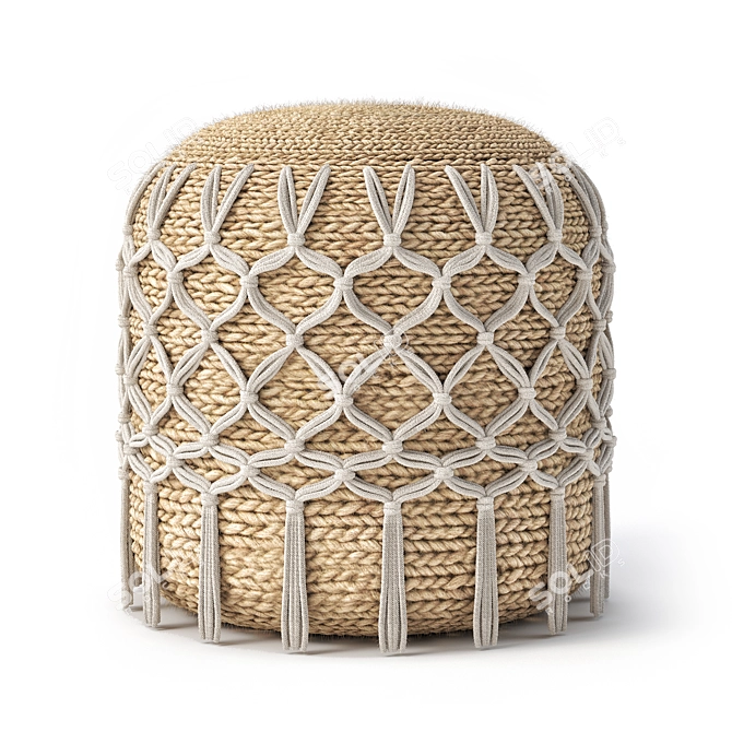 Handmade Jute & Cotton Rope Pouf 3D model image 1