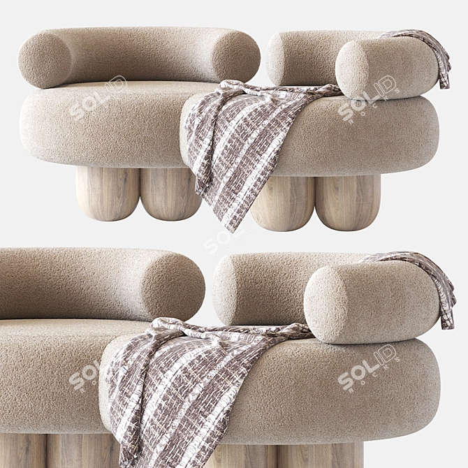 Italian Modern Siamese Sofa: Bouclé, Wood, Lacquered 3D model image 3