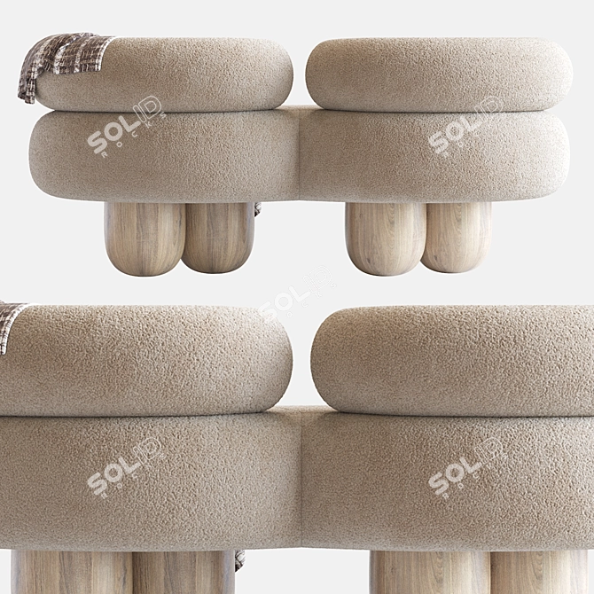 Italian Modern Siamese Sofa: Bouclé, Wood, Lacquered 3D model image 4