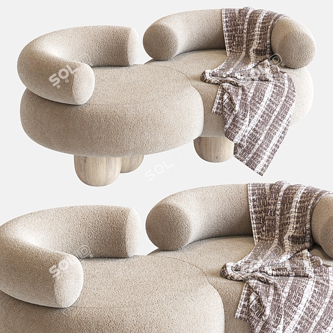 Italian Modern Siamese Sofa: Bouclé, Wood, Lacquered 3D model image 5